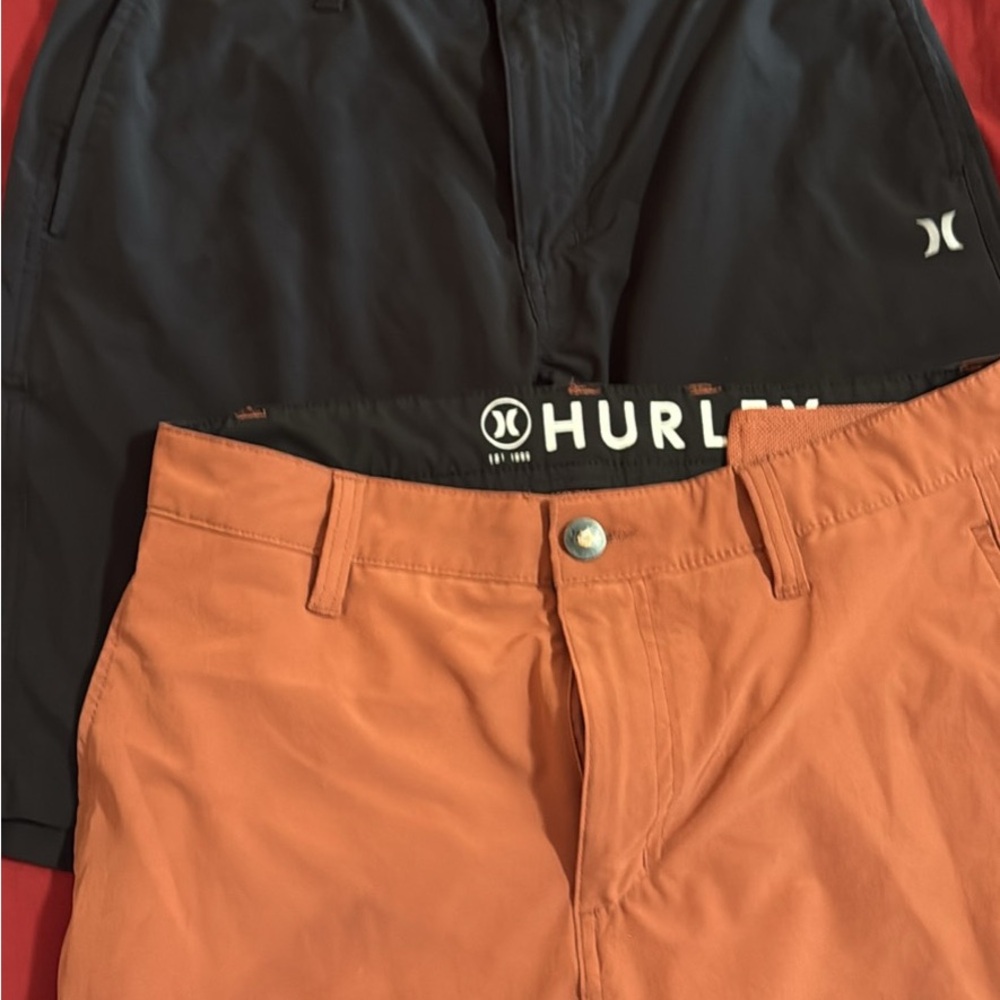 Hurley Men's Black and Orange Athletic Shorts